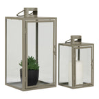 Corfu Lantaarns - Groen, Staal, Glas, 13/19.5x13/19.5x25.5/40 cm - Set van 2